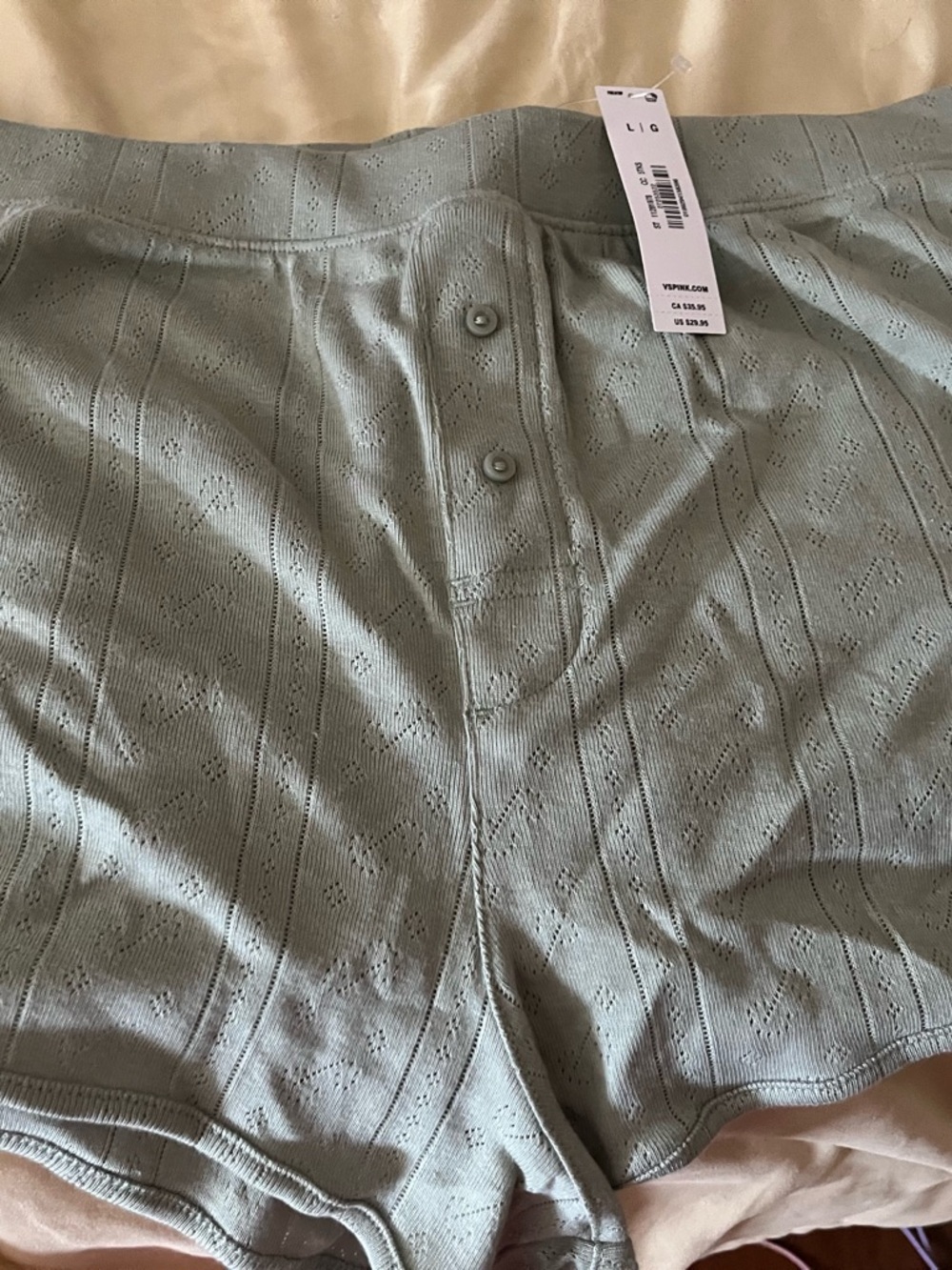 PINK Victoria's Secret Slate Green Pointelle Bow Boxer Shorts L